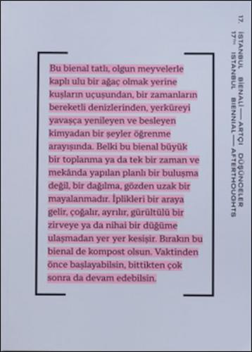 17. İstanbul Bienali – Artçı Düşünceler (Katalog) - - İstanbul Kültür 