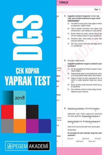 2018 DGS Çek Kopar Yaprak Test - Kolektif - Pegem Akademi Yayıncılık -