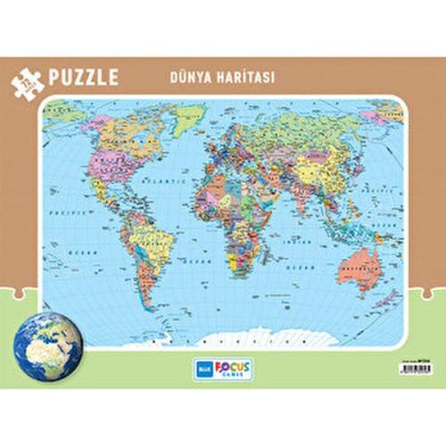 Blue Focus 72 Parça Dünya Haritası Frame Puzzle - - Blue Focus