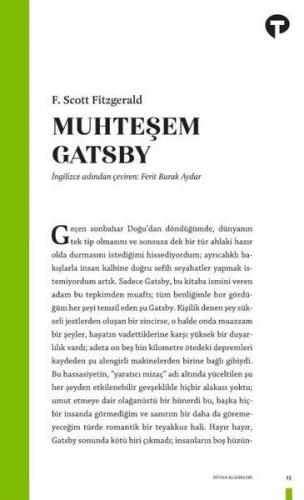 Muhteşem Gatsby - F. Scott Fitzgerald - Turkuvaz Kitap